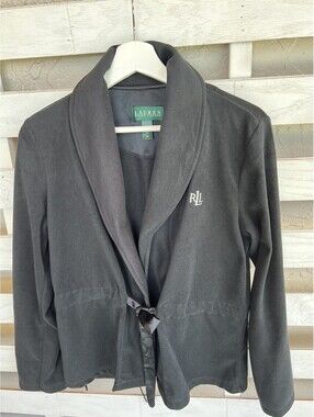 Lauren Ralph Lauren Women M Black Fleece Housewear Kimono Jacket Robe